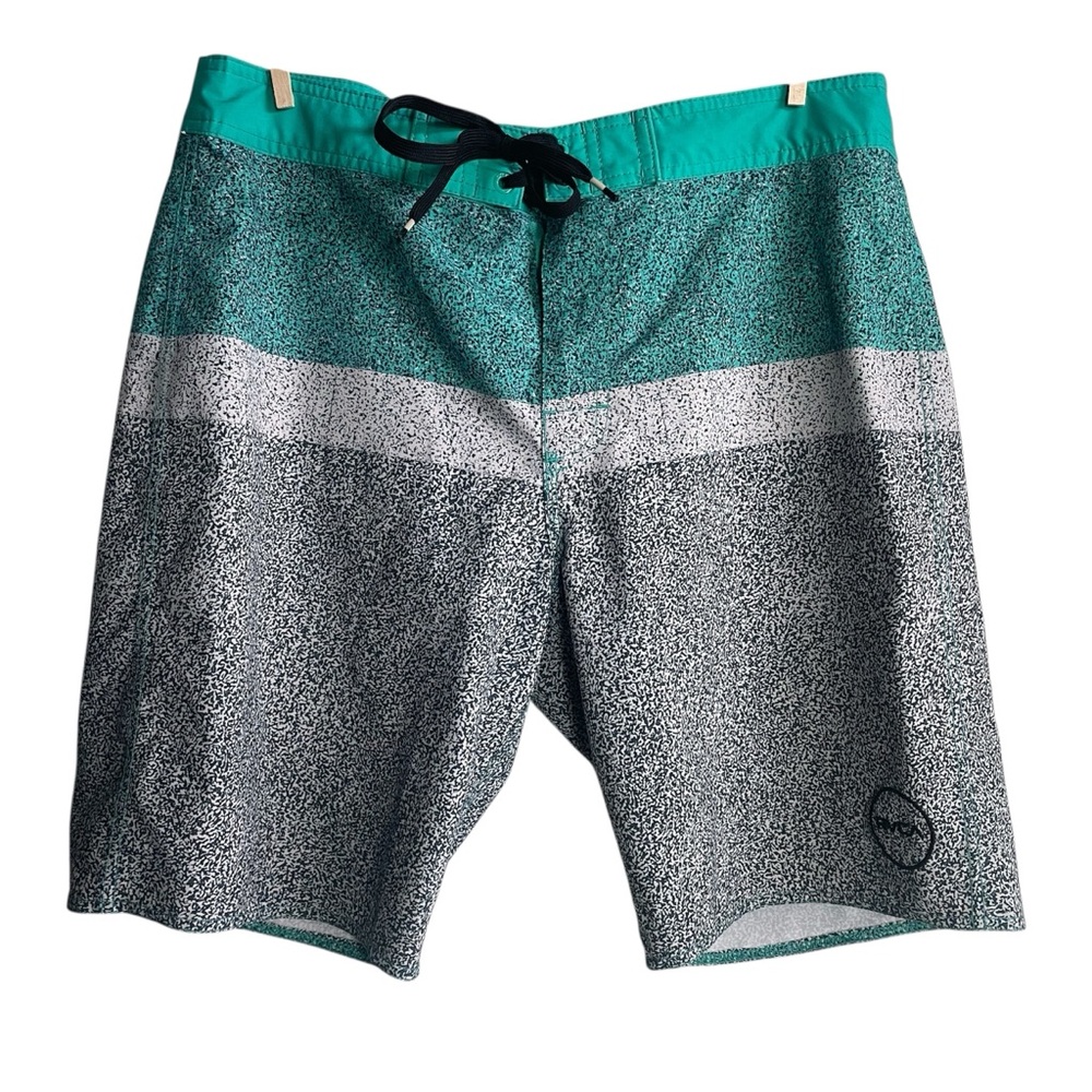 RVCA Green and Gray Board Shorts with Color-Blocking Design